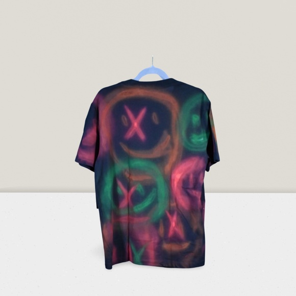 Handprinted Black True Religion Shirt – Medium, Spray-Painted Smilies - Picture 4 of 4